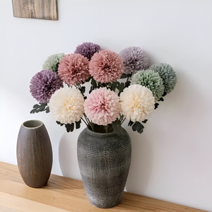 Fleur artificielle naturelle simple à tige unique, chrysanthème en forme de boule pointue, décoration d'intérieur, accessoires de mariage, arrangement floral - Product Image 2