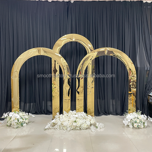 ชุดตกแต่งเวทีงานแต่งงาน LEDA โครงเหล็กสแตนเลสสีทองเงา ชุดสามชิ้น ฉากหลังโลหะแบบกระจก - Product Image 2