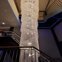 Lustre moderne de luxe en cristal K9, long et grand, avec télécommande, pour hall d'hôtel, villa, escalier, projets