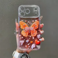 Coque de téléphone antichoc avec film protecteur d'objectif à paillettes papillon et sequins diamantés, compatible avec iPhone 17 16 15 14 13 Pro Max