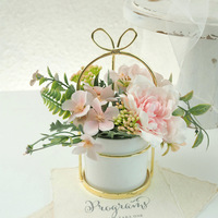 Wohndekor Blumen im Nordischen Stil Weißes Keramiktopf-Set Künstliche Hortensien Kamelien Bonsai Galvanisiertes Eisen-Kunstdekor