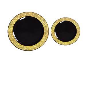 <span class=keywords><strong>Assiette</strong></span> jetable en plastique de 7 et 10,25 pouces, dorée rose, style occidental, avec bord creux noir Phnom Penh, pour usage hôtelier - Product Image 5
