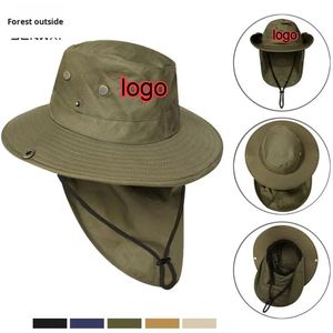 Promotion Custom Logo Men's Summer Anti-UV Cotton Wide Brim Sun <b>Hat</b> for Outdoor Mountaineering & Fishing Breathable Quick-Drying - Product Image 1