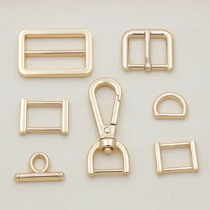 High-end golden bag parts accessories adjustable metal buckle pin gold swivel snap hook square d ring clasp for handbags shoes