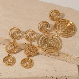 Trendy Waterproof Gold PVD Plated Stainless Steel Hoop <b>Earrings</b> Big Round Spiral <b>Drop</b> Statement Fashion for Party - Product Image 3