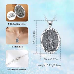 Collar de San Miguel Arcángel Merryshine Fabricante de Joyería Medallón Personalizado Católico Romano de Plata Esterlina 925 Medalla Amuleto Colgante - Product Image 2