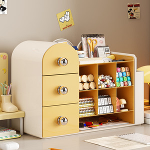 Desktop Storage Box <b>With</b> Partitions 2 In 1 Stationery Organizer For <b>Desk</b> <b>Drawer</b> Organizing Yellow White Blue - Product Image 1