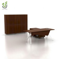 Bureau de direction rond modulaire extensible IULTRA, style moderne et luxueux, table de direction avec insert en bois MDF/MFC et verre