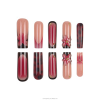 Uñas Postizas de Uso Diario para Mujer, 24 Piezas, Largas, en Forma de Ataúd, Degradado Francés, Florales, de ABS