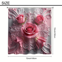 Ensemble de rideaux de salle de bain en polyester imprimé en 3D, imperméable, avec fleurs 3D, motif floral non perforé avec anneaux