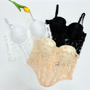 Corsé de encaje sexy para mujer con tirantes ajustables, top transpirable antibacteriano con logo, lencería bustier que estiliza el abdomen - Product Image 6