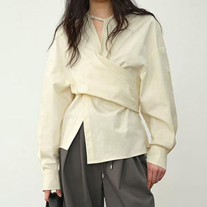 Camisa Enyami <span class=keywords><strong>de</strong></span> Manga Larga con Cinturón Largo Cruzado, Estilo Holgado e Irregular, Chaqueta Tejida Tipo <span class=keywords><strong>Blusa</strong></span> - Product Image 6