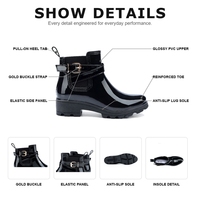Maßgefertigte Schwarze Knöchelhohe Wellington-Stiefel für Damen Modische PVC-Regenstiefel Wasserdicht Rutschfeste Profilsohle Tägliche Pendler-Galoschen