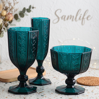 Samlife-24047 Vente en gros de sets de verres à vin vintage personnalisés en verre gaufré, ensemble de verres à vin de luxe colorés