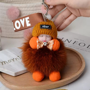 Porte-clés mignon en fourrure de renard véritable avec <span class=keywords><strong>pompon</strong></span> pour femme, pendentif pour sac, accessoires de clés de voiture, cadeau pour fille, poupée en peluche, porte-clés de couple - Product Image 3