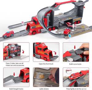 <span class=keywords><strong>Camion</strong></span> de pompiers pour garçons, grand transporteur de voitures, jouet à friction, ensemble de mini-voitures en plastique et métal, parking de la brigade incendie - Product Image 4