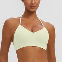 Soutien-gorge de sport dos nu à maintien élevé avec coussinets amovibles, couleur unie, séchage rapide, compression, col rond, pour le yoga, pour femme