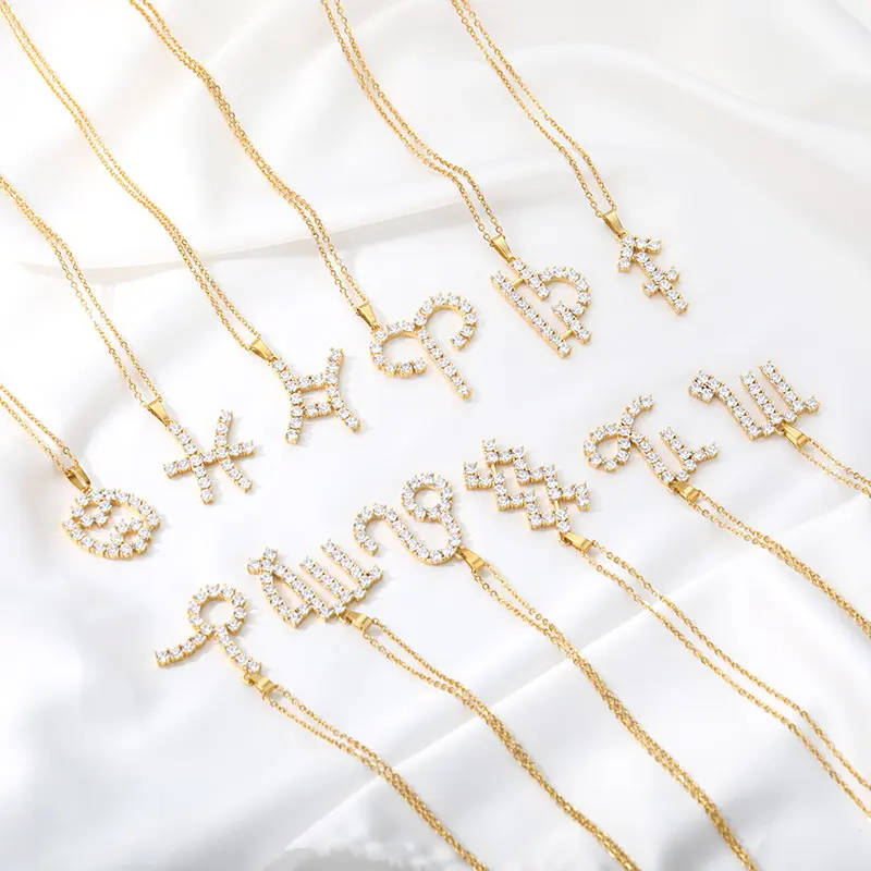 Diamond horscope jewelry sign pendant zircon custom women zodiac necklace