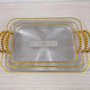 Bandeja de Servir de Plástico Biodegradable de Estilo Nórdico, Diseño Rectangular de Lujo para Platos, 3 Piezas, Dorada, Venta al por Mayor - Product Image 1