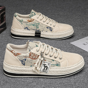 Scarpe da <span class=keywords><strong>Uomo</strong></span> Vintage in Corduroy Stampato, Sneakers Casual Intrecciate a Mano con Suola in PVC, <span class=keywords><strong>Espadrillas</strong></span> Traspiranti con Lacci per l'Estate - Product Image 6