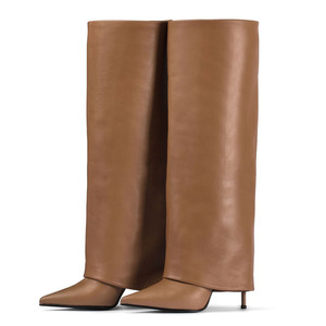 Sexy Thin High Heel Pointed Toe Shoes Stiletto Pants <b>Boots</b> Women's Folded Over Knee High Black Big Size 35-43 - Product Image 4