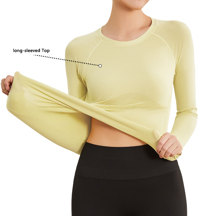 Multi Color Seamless Fitness Suit for Women Slim Fit Yoga Long Sleeved Breathable Round Neck T-shirt Outdoor Running Sports Top
