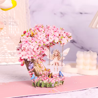 Aanpasbare 3D Fee Sakura Halve Maan Kaart voor Verjaardag Valentijnsdag Bruiloft Afstuderen Cadeau 3D Wenskaarten