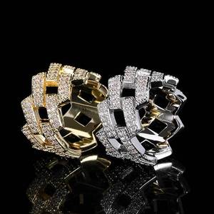 Anillo Cubano Hip Hop de 14mm con Doble Hilera de Circones, Anillo Hipster para Hombre - Product Image 1