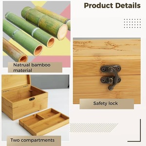 Grande Scatola Portaoggetti in Legno con Coperchio a Cerniera, Organizzatore a <span class=keywords><strong>2</strong></span> Scomparti in Legno di Bambù, Decorazione Naturale in Pino per Casa e Ufficio con Vassoio - Product Image 2