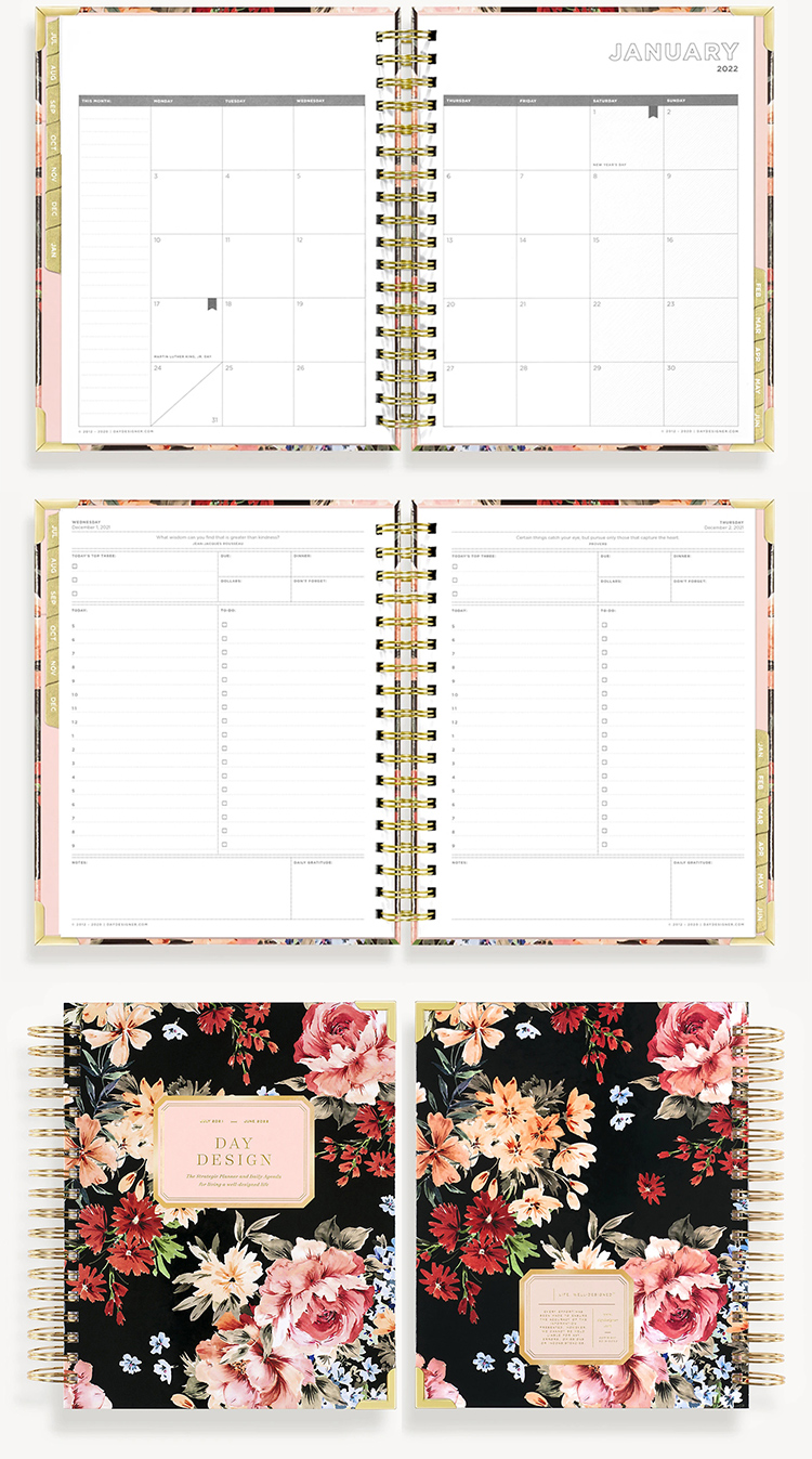 Custom 2023-2024 Floral Printed Spiral Daily Weekly Mo<i></i>nthly Planner Women Workout Goal Agenda Notebook