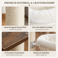 Arbre à chat en bois en gros avec armoire pour chat, entrée ronde, poteaux en corde de sisal et hamac en peluche pour petits chats OEM ODM