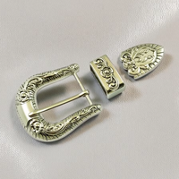 Vente en gros 37mm largeur intérieure sculpter motif métal ceintures ceinture accessoires Western 3 pièces boucle ensemble mode boucle de ceinture