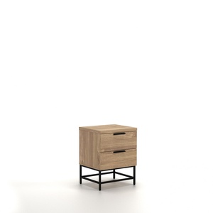 Mesita de Noche Moderna de 2 Cajones con Diseño Chevron y Patas de Metal Dorado - Product Image 2
