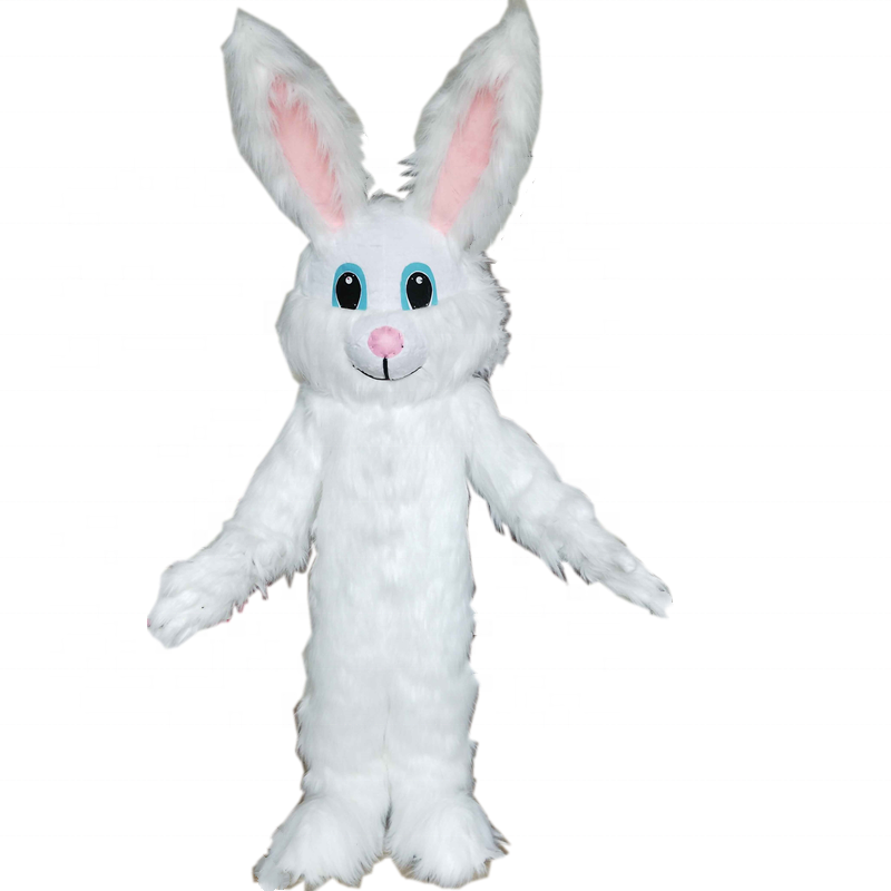 Disfraz de Mascota de conejo de Pascua para adultos, disfraz largo de conejo de peluche blanco