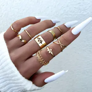 Female jewelry fashion snake-like ring hollow wound simple ring set retro trend ring nine sets