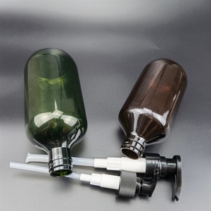 Bouteille de lotion cosmétique en plastique à pompe, transparente, vert ambre, à épaule oblique, 200ml, 250ml, 300ml, 400ml, 500ml, vente chaude - Product Image 3