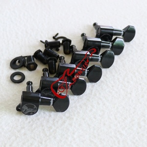 1 jeu de mécaniques de guitare fermées noires polies durables à 6 cordes, avec petite poignée, construction métallique, trous de réglage de 10 mm, modèle - Product Image 2
