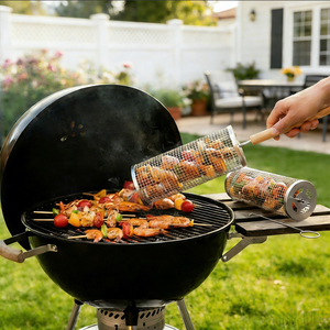 Accesorios Premium para Asar, <span class=keywords><strong>Cesta</strong></span> <span class=keywords><strong>de</strong></span> Acero Inoxidable para Parrilla con Mango <span class=keywords><strong>de</strong></span> Madera para Cocinar al Aire Libre y Camping - Product Image 1