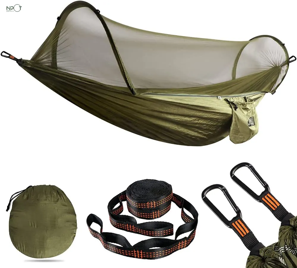 Amazon Top Picks Ultralight Travel Camping Hammock Outdoor Nylon Hammock with Mosquito Net