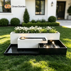 Gnee Garden Modern Rectangular Galvanized Weather Resistant Powder Coated Waterfall <b>Planter</b> Lighted Feature Outdoor Garden Decor - Product Image 2