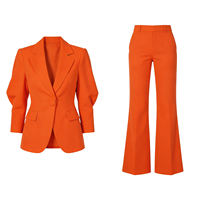 Ensemble de costume décontracté haut de gamme pour femme, pantalon évasé à taille ajustée, manches trois-quarts en fibre de polyester respirante
