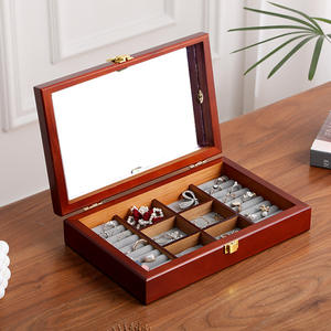 Organizador de joyas de 1 capa de madera maciza para mujer, espejo elegante, joyero de madera, exhibición para anillo, pendientes, collar, pulsera - Product Image 1