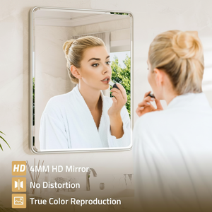 Miroir <span class=keywords><strong>de</strong></span> salle <span class=keywords><strong>de</strong></span> bain en verre trempé nickel brossé, bords biseautés, coins arrondis, design moderne pour lavabo, salon, <span class=keywords><strong>chambre</strong></span> à coucher - Product Image 2