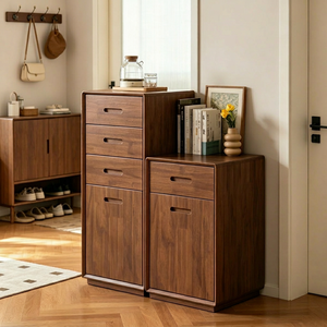 Modern Solid Wood Modular Entry Cabinet with Flat Panel Doors and 5 Drawers for Living Room Storage - Product Image 1