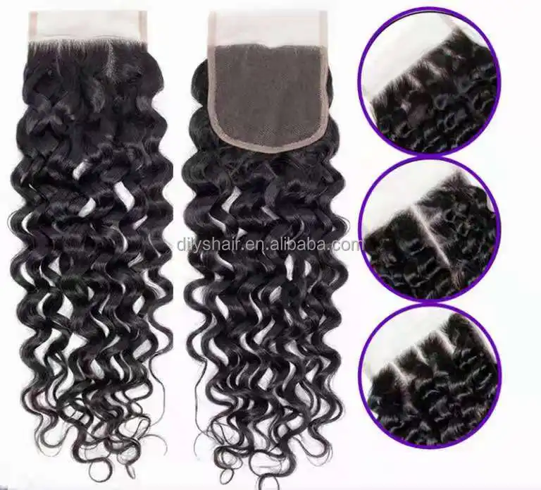 Hot Sale Infinityer Water Wave 4*4 Lace Frontal Closure Human Hair Extension Brazilian Wholesale Remy