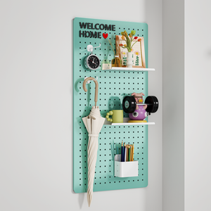 Mensola Organizer Multifunzionale da Parete in Acciaio con Ganci Senza Foratura per Giochi e Accessori, Nero Bianco Rosso, per Soggiorno - Product Image 1