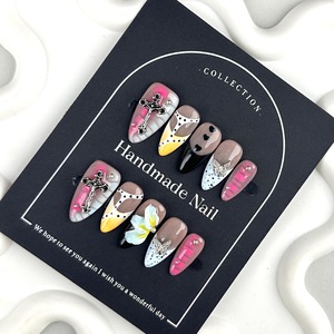 Ongles press-on 100% faits à la main, fleurs 3D, couleur blush, ongles artificiels de taille moyenne, 10 pièces/boîte, ongles en acrylique de haute qualité, vente en gros - Product Image 2