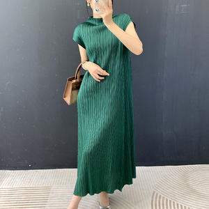 Vestido Plisado Miyake Estilo Casual PY con Cuello Redondo y Manga Corta, Largo hasta la Rodilla, Color Liso, Ropa Occidental para Mujer, Venta al por Mayor - Product Image 4