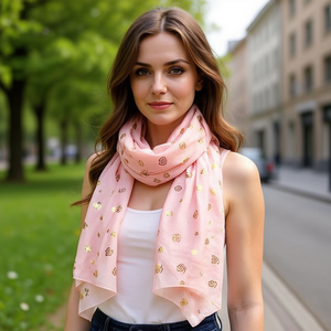 Sciarpa Lunga in Cotone Angelina TR 70x180cm con Motivo a Rose in Lamina d'Oro - Product Image 2