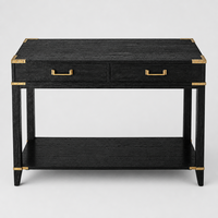 Console en bois à 2 tiroirs avec coins en métal moulé à la main, noire, pour aménagement intérieur de luxe de villa